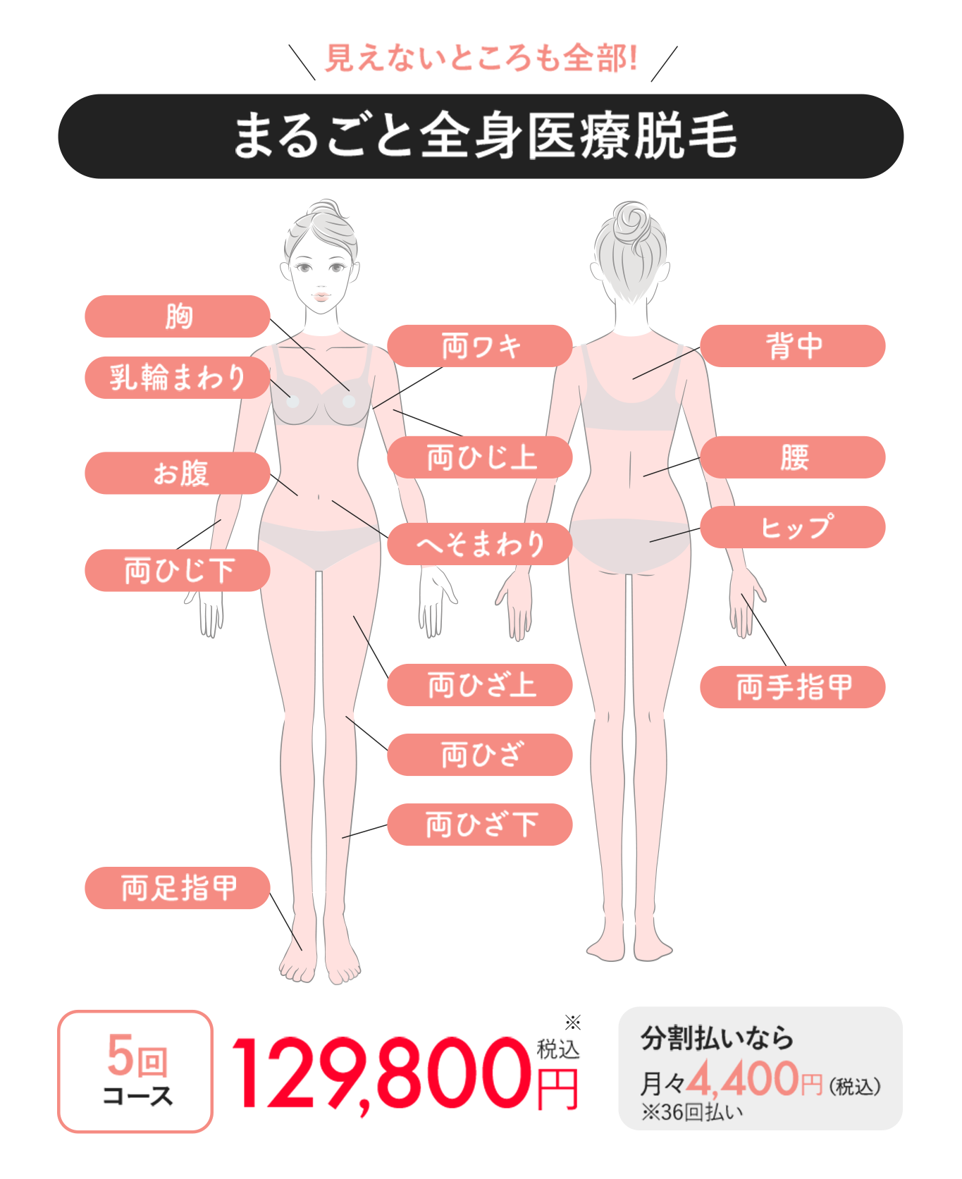 見えないところも全部!まるごと全身医療脱毛